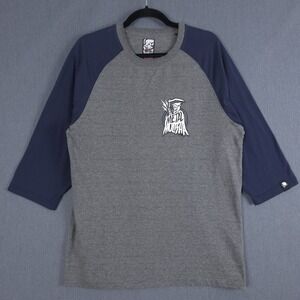 Metal Mulisha Grim Reaper Shirt Mens Medium Blue Gray 3/4 Raglan Sleeve